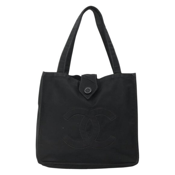 CHANEL Hand Bag Nylon Black Gold CC Auth - Picture 7 of 16